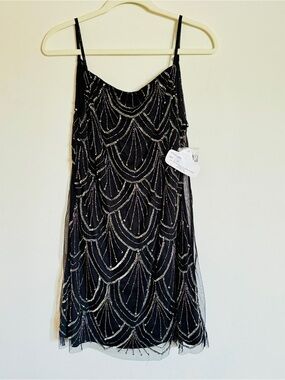 ANGIE Black Beaded Spaghetti-Strap Dress